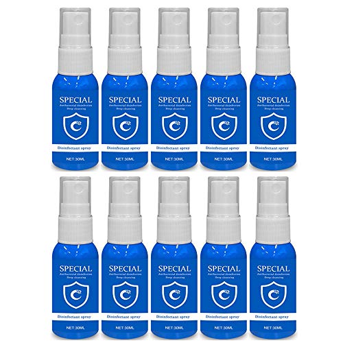 30ml Instant Hand Sanitizer Disinfectant Spray, Portable Disinfecting Cleaner for 24-Hour Protection, Alcohol Free, Rinse Free, Mini Travel Size (Blue - 30ml X 10 pk)
