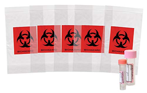 APQ Pack of 100 Biohazard Specimen Bags, Black and Red 3 x 5. Zip Lock Top Plastic Pouch Bags 3x5, Thickness 2 mil. Printed Polyethylene Transport Bags for Shipping, Packaging Medical Specimens.