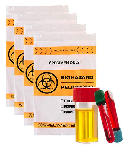 APQ Pack of 100 Biohazard Specimen Bags, Orange and Black 6 x 9. Zip Locking Tear Pouch Bags 6x9. Thickness 2 mil. Seal Top Specimen Lab Transport Bags for Shipping, Packaging Medical Specimens.