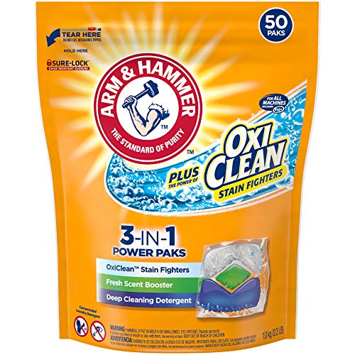 Arm & Hammer Plus OxiClean HE 3-in-1 Laundry Detergent Power Paks, 50 Count