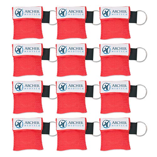CPR Mask for Pocket or Key Chain, CPR Emergency Face Shield with One-Way Valve Breathing Barrier for First Aid or AED Training, Archer MedTech (12)