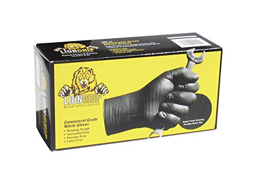 Lion Grip 8 mil Black Disposable Nitrile Gloves, X-Large, Box of 100 - Superior Grip for Mechanics, Auto Hobbyists, Industrial & Manual Laborers, Cleaning Work & More EPPCO 11045