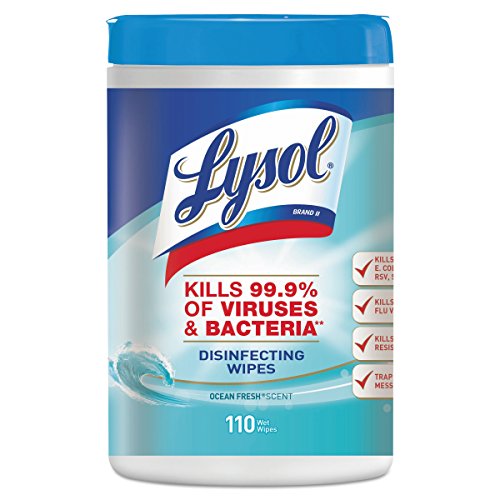 LYSOL Brand 93010CT Disinfecting Wipes, Ocean Fresh Scent, 7 x 8, White, 110 Per Canister, Pack of 6