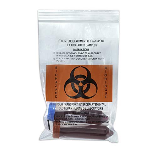 Marathon MD030196 Laboratory Sample Bag/Biohazard Specimen Bag with Outside Pocket. Hospital Grade. Pack of 50. Size - 6x10 Inches. Color-Clear.