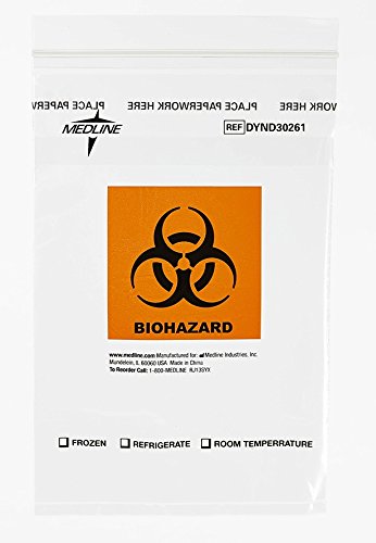 Medline DYND30261 Zip-Style Biohazard Specimen Bags, Plastic, Latex Free, 9" Length, 6" Width, Clear (Pack of 1000)