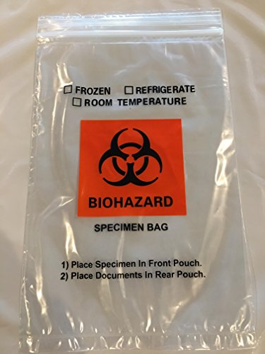 Specimen Bio-hazard Plastic Bag - 6 x 9 in. , with zip lock and extra pocket - 100 pcs