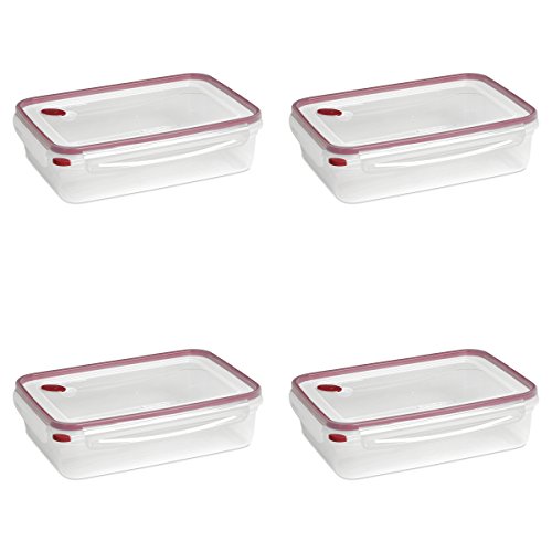 Sterilite 03426604 Ultra-Seal 16 Cup Food Storage Container, See-Through Lid & Base with Rocket Red Accents, 4-Pack