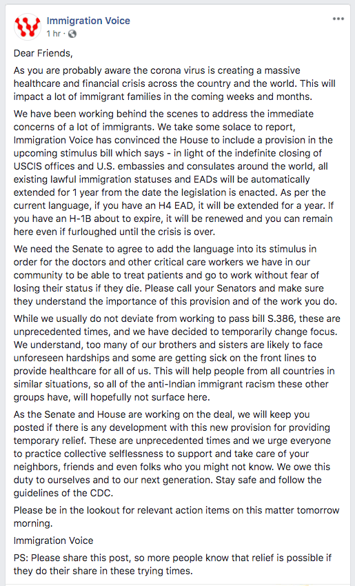 H-1B Lobby Group: House Coronavirus Bill Extends Work Permits for Indian, Chinese Visa Workers 1
