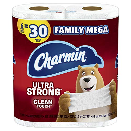 Charmin Ultra Strong Clean Touch Toilet Paper, Family Mega Rolls, Prime Pantry, 363 Sheets Per Roll, 6 Count (Packaging May Vary)