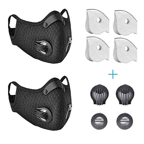 2 Pack Dust Mask by undwider, Anti Dust Face Mask with Valve, Reusable Breathing Outdoor Facial Mask for Men and Women, 4 Filters and 2 Valves Included, Black