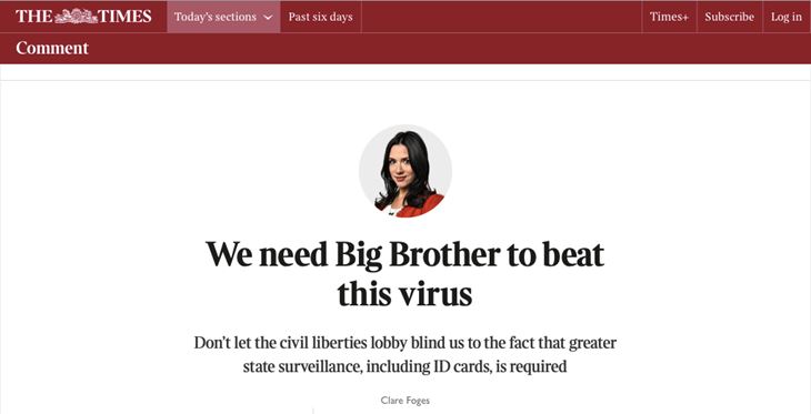 Even 'Conservatives' in Britain Are Calling for 'Big
Brother' to Fight Coronavirus 1