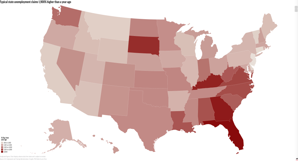 Map: Coronavirus unemployment claims have soared. See how
states compare to a year ago 1