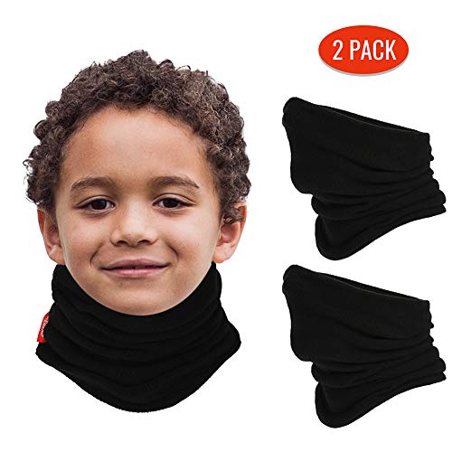 aegend 2 Pack Fleece Neck Warmer for Kids (Age 4-12), Black