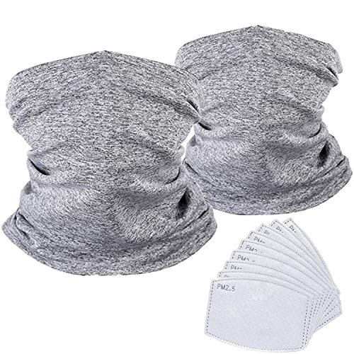 Derberha Neck Gaiter Filter Bandana 12Pcs Reduce Pollution Half Balaclava Headwear Neck Gaiter, Head Wrap Multifunctional Head Scarf for Outdoor Sport Grey