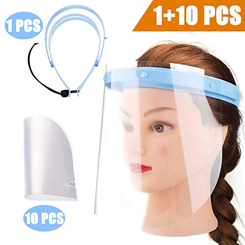 Full Face Shield Mask, One Anti-Fog Adjustable Dental Cap with 10 Replaceable Protective Films Anti Saliva Protect Eyes and Face for Men and Women