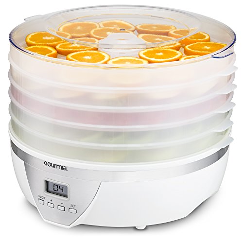 Gourmia GFD1550 Food Dehydrator - Digital Temperature Settings - Five Nesting Trays - Drying System for Beef Jerky, Fruits & More - BPA Free - 500W - White - Free Recipe Book