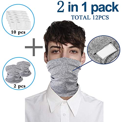 Grey Infinity Scarf Bandanas Neck Gaiter Face Cover with Safety Filters, Unisex Anti-Dust Washable, For Men Women Outdoors/Festivals/Sports, Multi-purpose Face Mark