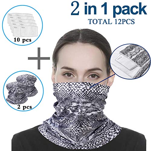Infinity Scarf Bandanas Neck Gaiter Face Cover with Safety Filters, Unisex Anti-Dust Washable, For Men Women Outdoors/Festivals/Sports, Multi-purpose