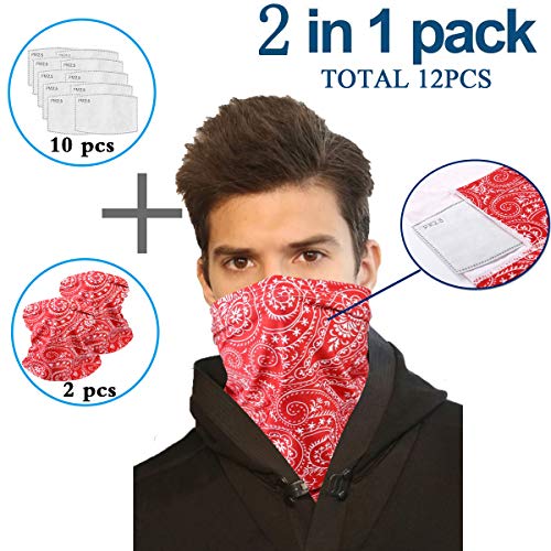 Infinity Scarf Bandanas Neck Gaiter Face Mask with Safety Filters, Unisex Anti-Dust Washable, For Men Women Outdoors/Festivals/Sports, Multi-purpose