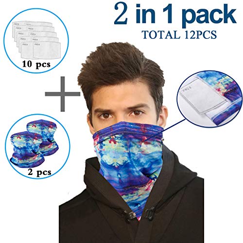 Infinity Scarf Bandanas Neck Gaiter Face Mask with Safety Filters, Unisex Anti-Dust Washable, For Men Women Outdoors/Festivals/Sports, Multi-purpose