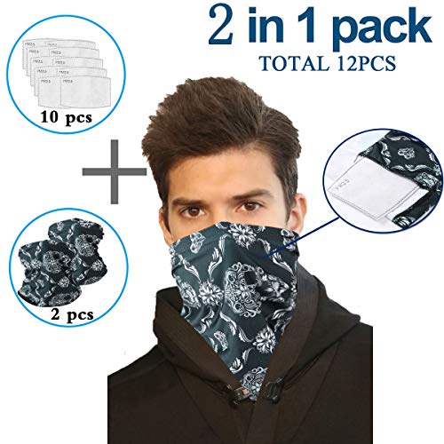 Infinity Scarf Bandanas Neck Gaiter Face Mask with Safety Filters, Unisex Anti-Dust Washable, For Men Women Outdoors/Festivals/Sports, Multi-purpose