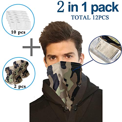 Infinity Scarf Bandanas Neck Gaiter Face Mask with Safety Filters, Unisex Anti-Dust Washable, For Men Women Outdoors/Festivals/Sports, Multi-purpose