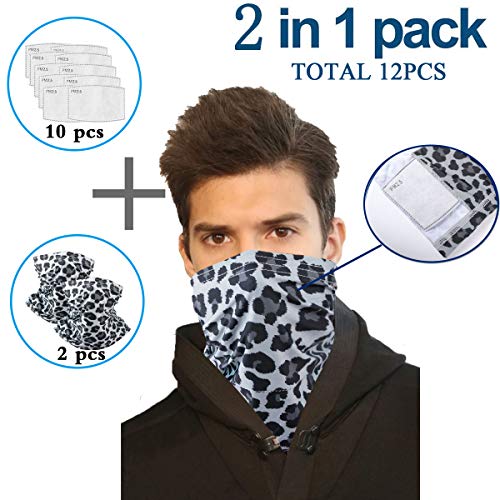 Infinity Scarf Bandanas Neck Gaiter Face Mask with Safety Filters, Unisex Anti-Dust Washable, For Men Women Outdoors/Festivals/Sports, Multi-purpose