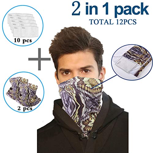 Infinity Scarf Bandanas Neck Gaiter Face Mask with Safety Filters, Unisex Anti-Dust Washable, For Men Women Outdoors/Festivals/Sports, Multi-purpose