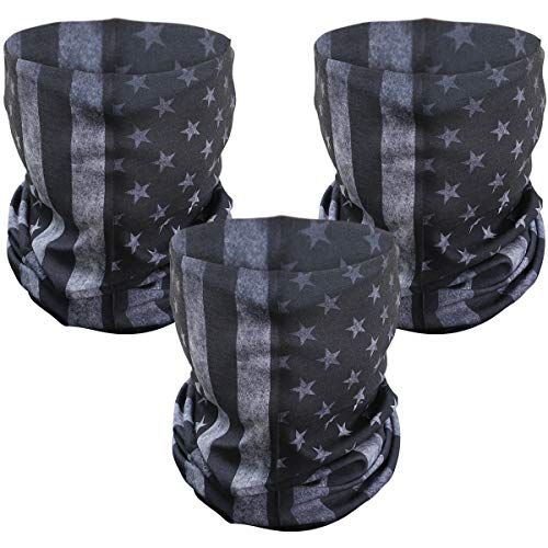 PAMASE 3 Pcs American Flag Outdoor Face Mask- Multifunctional Seamless Microfiber American Flag UV Protection Face Neck Shields Headwear for Men&Women Motorcycle Hiking Cycling Ski Snowboard(Grey)