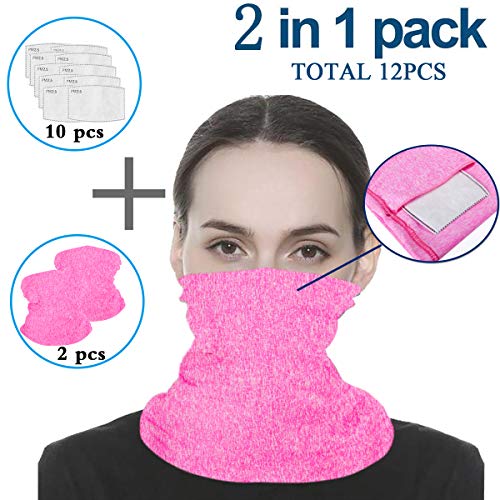 Pink Infinity Scarf Bandanas Neck Gaiter Face Cover with Safety Filters, Unisex Anti-Dust Washable, For Men Women Outdoors/Festivals/Sports, Multi-purpose