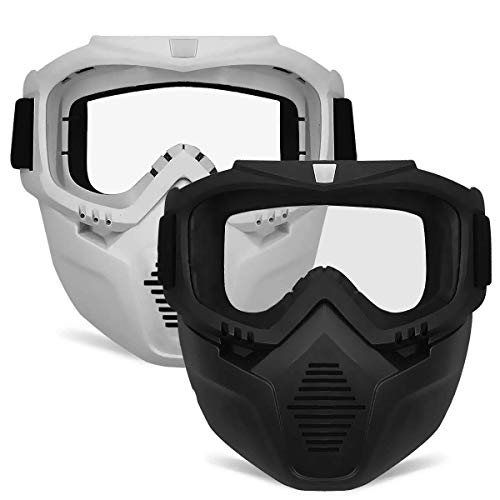 POKONBOY 2 Pack Detachable Face Masks, Tactical Mask with Goggles Compatible with Nerf Rival , Apollo, Zeus, Khaos, Atlas, & Artemis Blasters Rival Mask ( Black & White )