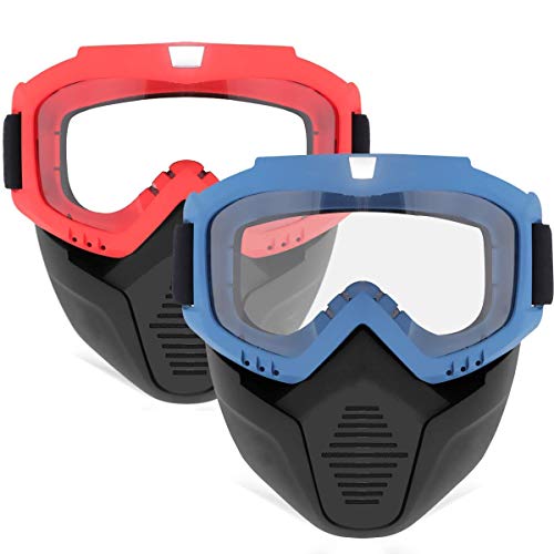 POKONBOY 2 Pack Face Mask, Tactical Mask with Goggles Compatible with Nerf Rival , Apollo, Zeus, Khaos, Atlas, & Artemis Blasters Rival Mask Red & Blue