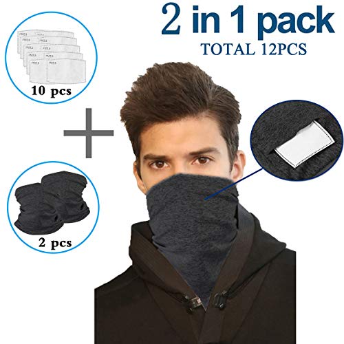 Solid Black Infinity Scarf Bandanas Neck Gaiter Face Cover with Safety Filters, Unisex Anti-Dust Washable, For Men Women Outdoors/Festivals/Sports, Multi-purpose
