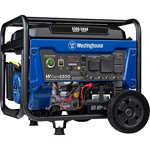 Westinghouse WGen5300 Portable Generator with Remote Electric Start and 120/240 Volt Selector 5300 Rated 6600 Peak Watts Gas Powered, CARB Compliant, RV and Transfer Switch Ready