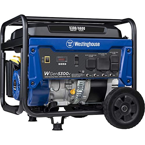Westinghouse WGen5300v Portable Generator with 120/240 Volt Selector 5300 Rated 6600 Peak Watts Gas Powered, CARB Compliant, RV and Transfer Switch Ready
