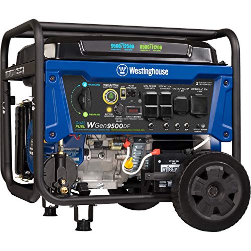 Westinghouse WGen9500DF Dual Fuel Portable Generator-9500 Rated 12500 Peak Watts Gas or Propane Powered-Electric Start-Transfer Switch & RV Ready, CARB Compliant