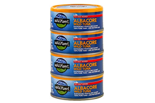Wild Planet Albacore Wild Tuna, No Salt Added, Wildly Delicious - Pole & Line Caught, 3rd Party Mercury Tested, 5 Oz, 4Count