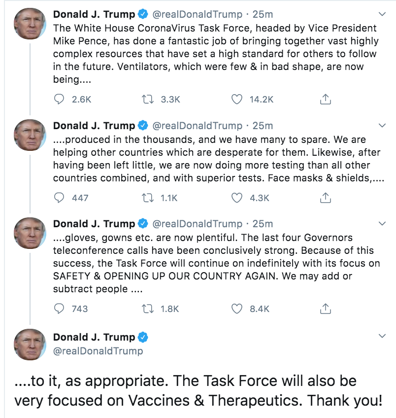 Donald Trump: Coronavirus Task Force ‘Will Continue on
Indefinitely’ 1