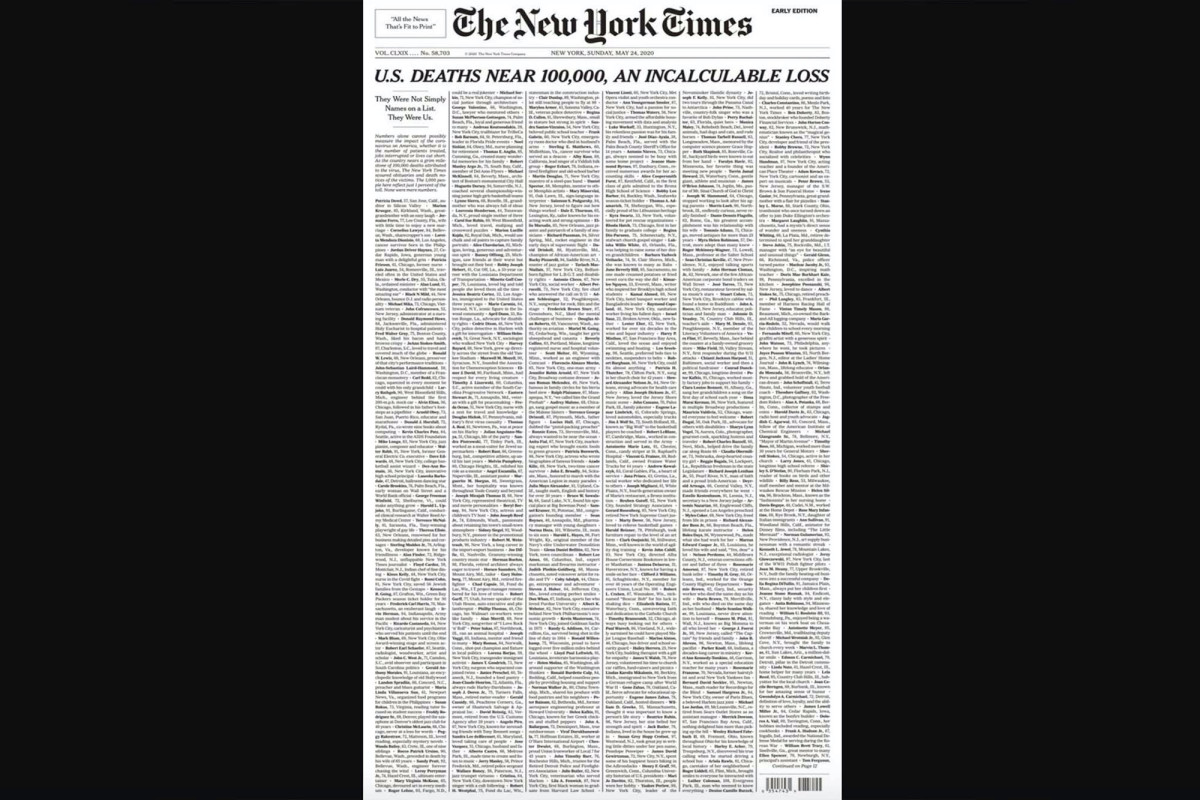New York Times dedicates entire front page to names of US
coronavirus victims 1
