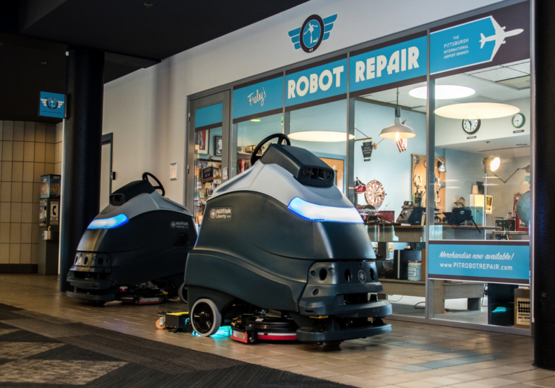 Robots That Clean Floors with 'Intense' Ultraviolet Rays
Tested in Pittsburgh Airport in Response to Coronavirus
Pandemic 1