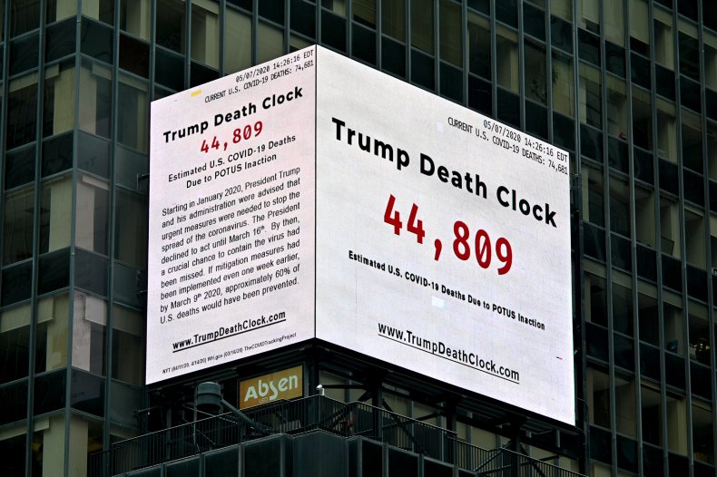 'Trump Death Clock' in Times Square Estimating Fatalities
Caused by Delays in COVID-19 Response Hits 48,000 1