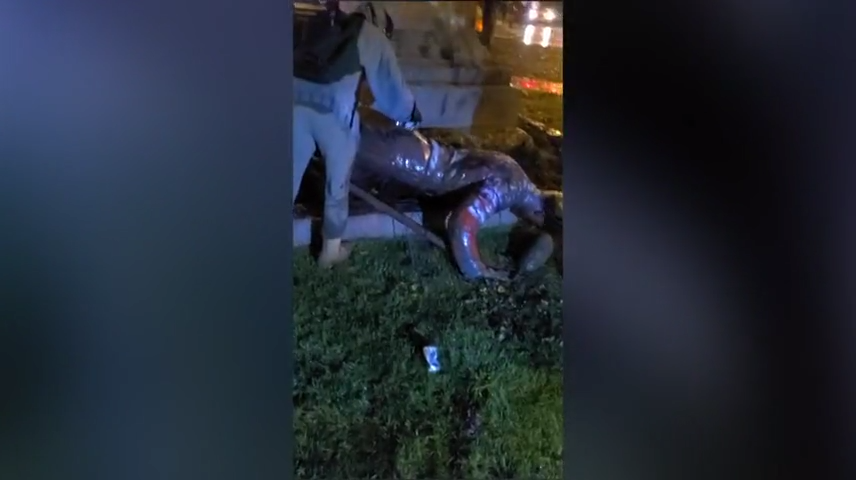 Richmond protesters pull down third Confederate
statue 1