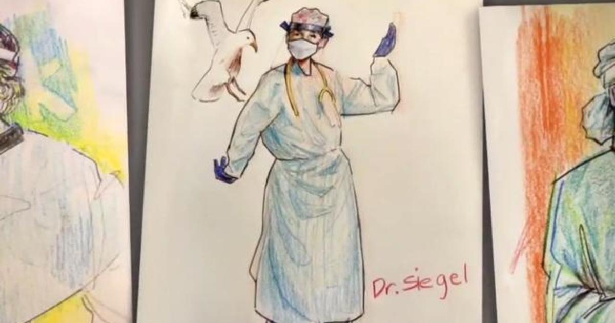 Teenager sketches doctors and nurses wearing PPE while being
treated for coronavirus-linked disease 1