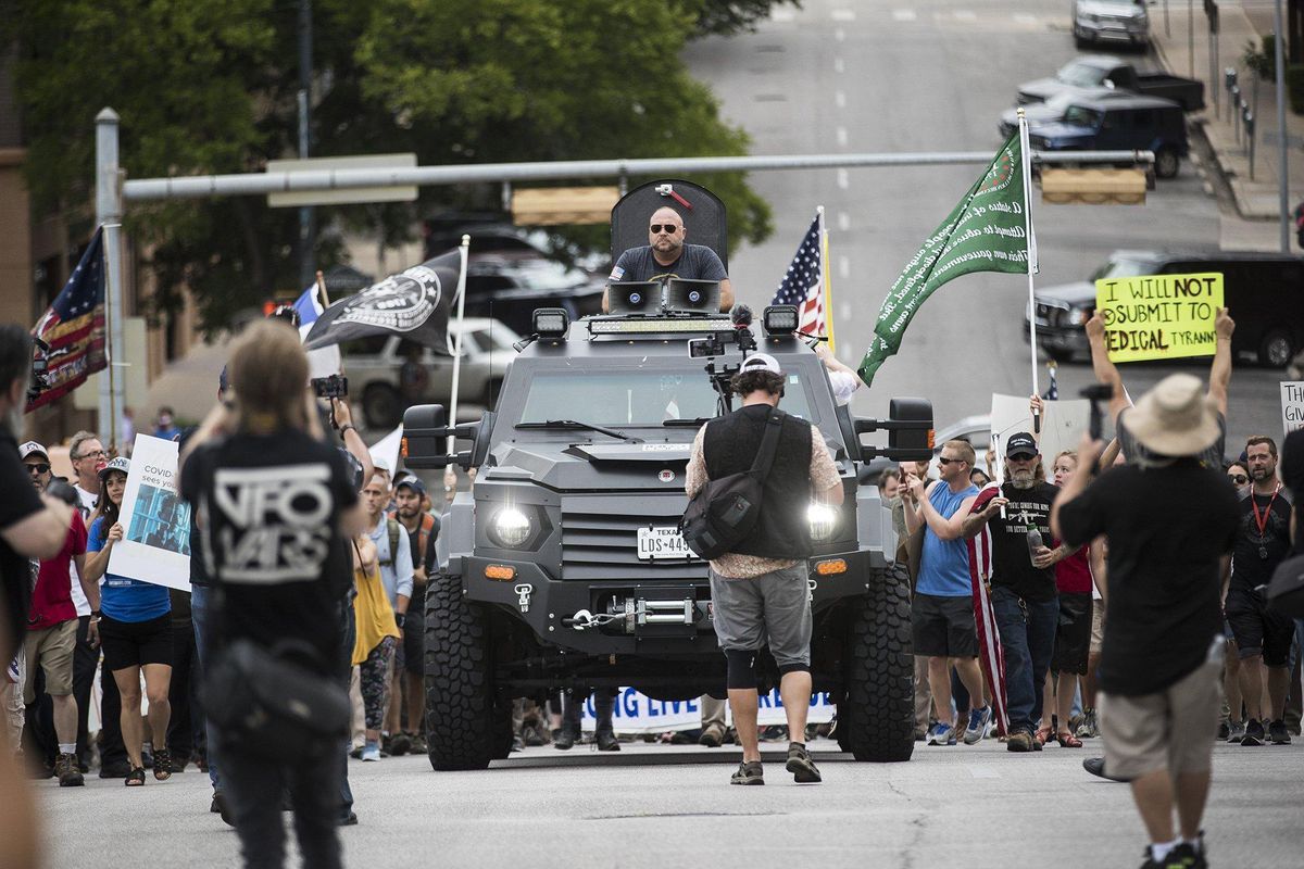 Alex Jones leads anti-masker Texas rally as COVID-19
infections rise 1 Alex Jones leads anti-masker Texas rally as COVID-19
infections rise 1