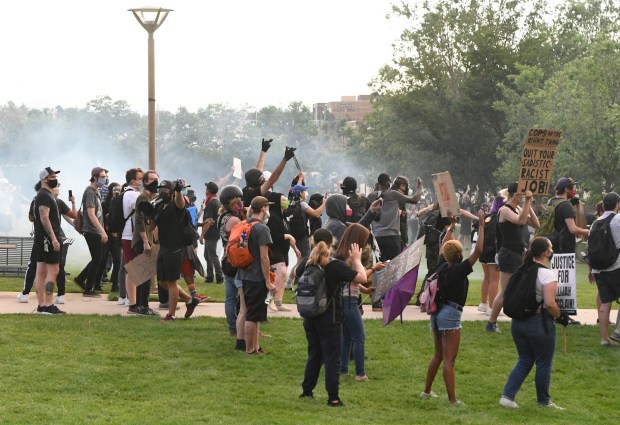 Aurora police chief defends officers’ actions during Elijah
McClain protest 1