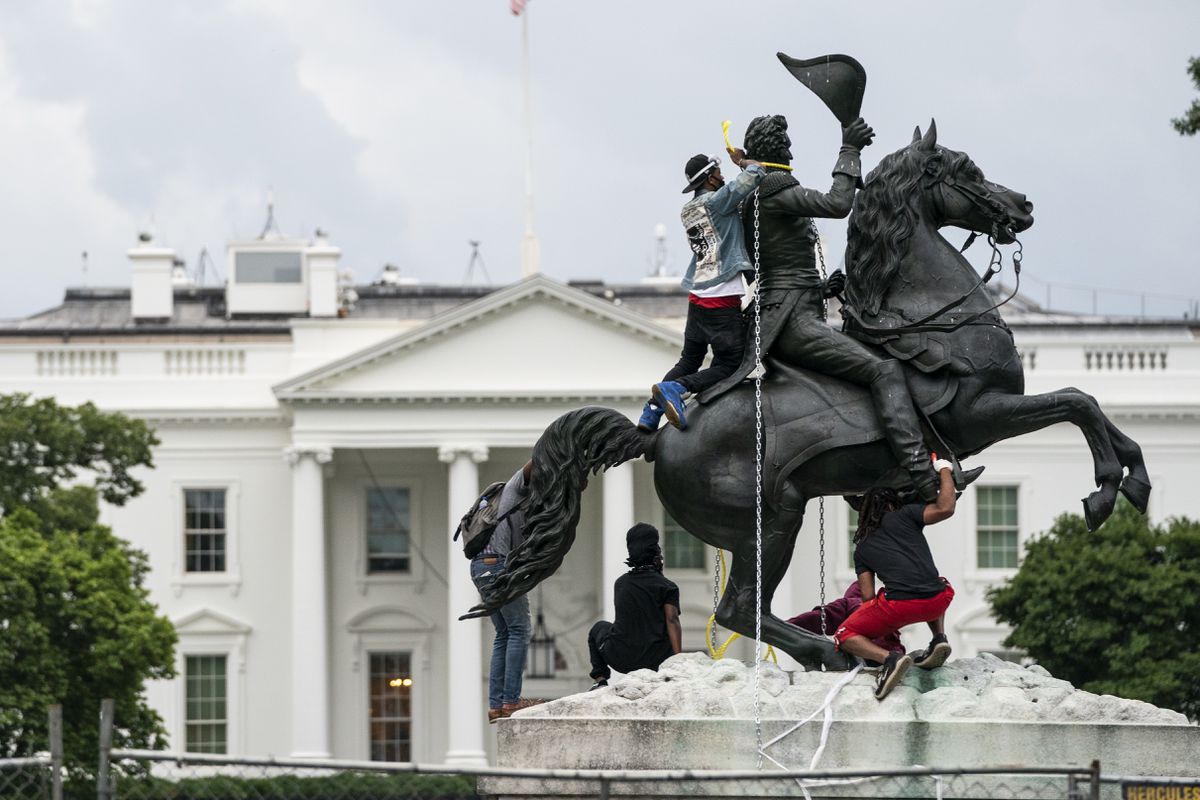 SEE IT: Protesters try to tear down Andrew Jackson statue
near the White House 1 SEE IT: Protesters try to tear down Andrew Jackson statue
near the White House 1
