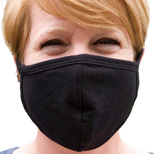 Buttonsmith Black Adult Cotton Face Mask - Two Layer Soft T-Shirt Material - Washable - Adult One Size - Made in The USA