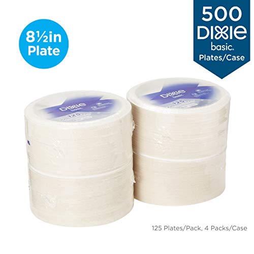Dixie Basic 9” Light-Weight Paper Plates by GP PRO (Georgia-Pacific), White, DBP09W, 500 Count (125 Plates Per Pack, 4 Packs Per Case)