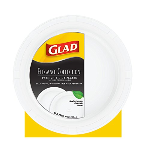 Glad Round High Quality Sugarcane Plates | Ultra Strong Compostable Plates for All Occasions, 10.25" Diameter , 32 Count , Column Pattern