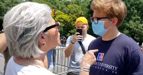'You got something to say, little boy?': See woman shame
protester 1